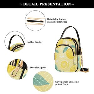 Summer Lemon Print Mini Crossbody Bag for Women, Triple Zipper Quilted Phone <b>Purse</b> Fits 6.8" Smartphone, Detachable Chain Strap - Product Image 4