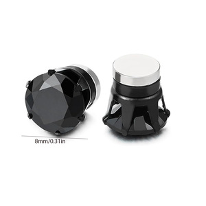 Pendientes de clip con circonita cúbica de 6 mm, engaste de garra redondo, de acero, sin perforación, para uso diario - Product Image 2