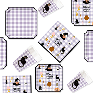 DAMAI Halloween Party Supplies Party Disposable Tableware Set Birthday Favor for Halloween Party Halloween Paper Plates Napkins - Product Image 2