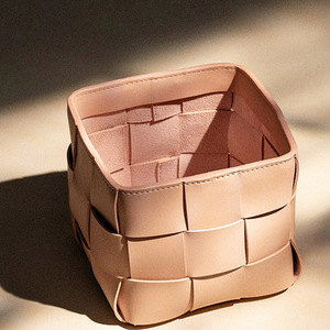 4JSH Simple Solid Color Leather Office Desk Desktop, Entryway <b>Storage</b>, <b>Remote</b> <b>Control</b>, Makeup Brush, Small <b>Storage</b> Bucket - Product Image 3