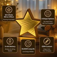 Miroir LED Tunnel Infini 3D Veilleuse 8 Formes Étoile Cœur Nuage Cloche Arbre Ananas 145-250mm Batterie Café Bar Cadeau OEM
