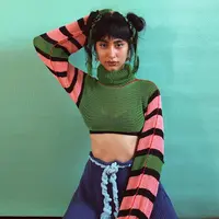 Kym04469 suéter feminino cropped, cores sólidas manga comprida sensual novidade 2021