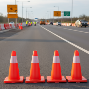 Cônes de signalisation orange de 18 pouces avec base en PVC et feuille réfléchissante, style standard pour la sécurité routière, la construction et les parkings - Product Image 2