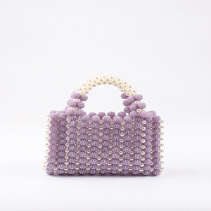 2025 Light <strong>Purple</strong> Handmade Beaded <strong>Clutch</strong>, Handwoven Pearl Top Handle Bag, Vintage Luxury Evening Purse for Women - Product Image 1