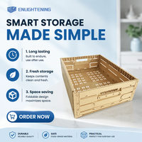 Caisse de rangement pliable en plastique écologique réutilisable, aspect bois, ventilée, empilable et recyclable