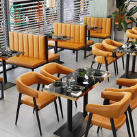 Ensemble de meubles de restaurant de restauration rapide moderne et luxueux, avec canapé en pierre frittée carrée, cuir orange, table et chaises