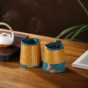 Zhuqige Handmade Bamboo Woven <b>Tea</b> Holder Cylinder Traditional Chinese Style <b>Tea</b> <b>Set</b> Accessory Storage For <b>Tea</b> Tools - Product Image 3