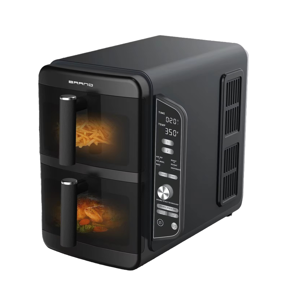 Household New Electric 11L Dual Air Fryer 2400W Double Pot With Side Display Digital Control With Knob With Visible Window