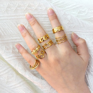 Trendy Stainless Steel <b>Rings</b> Wholesale Jewelry Waterproof 18k Gold Plated Hollow Stackable <b>Finger</b> Adjustable <b>Rings</b> for Women - Product Image 4