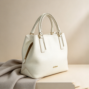 <b>White</b> <b>Women</b> Top Handle <b>Handbag</b> Braided Handle Design Large Capacity Soft <b>Handbag</b> For Daily Work Business Travel Occasion - Product Image 2