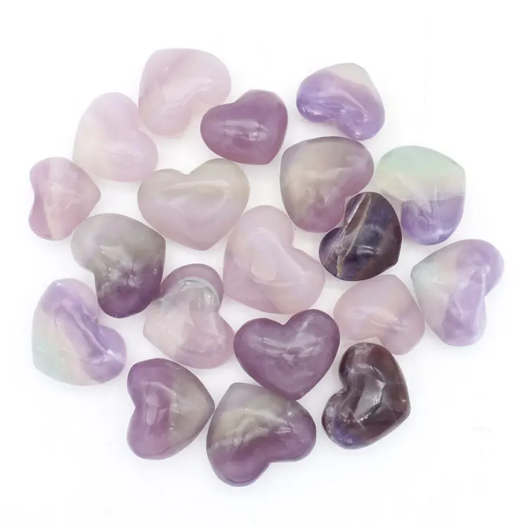 Venta al por mayor cristales piedras curativas cristal natural artesanía lavanda fluorita corazón