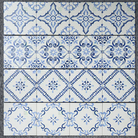 Carreaux de porcelaine vintage bleu et blanc 200x200mm pour salle de bain, toilettes, douche, sol et mur de cuisine