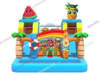 Parcours aquatique gonflable double pour fête de plage, toboggan pour enfants, combo de jeux de grimpe et de rebondissances, aire de jeux extérieure décorative