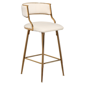 Taburete de Bar de 26'' de Altura para Barra, Tapizado en Corduroy, Base Cromada Dorada, Respaldo, Diseño Moderno y Contemporáneo para Isla de Cocina - Product Image 1