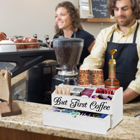 Gran oferta, accesorios para Barra de café de madera de bambú blanco de granja, organizador de estación de jarabe de cápsulas de café, soporte con cajón