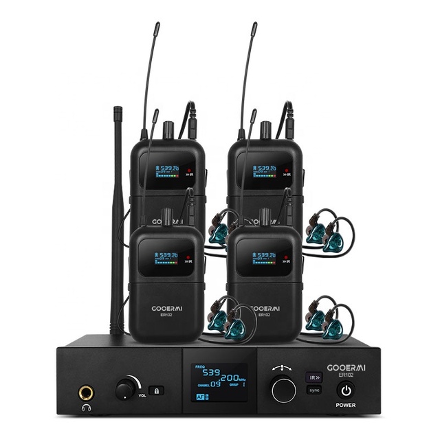 ER102 Professional In-Ear Monitor System 4-Channel In-Ear Headset Wireless Microphone for Stage Singing