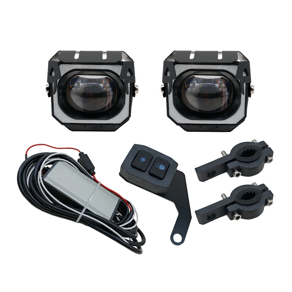 Motorcycle Spotlights With Wireless Remote Control Led Lens Headlight Driving Lights Work Light Fog Lamp Bulb for Car Truck