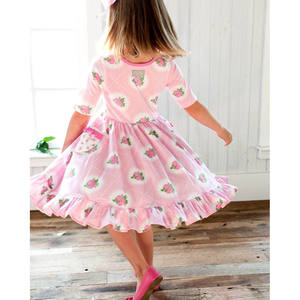 Robe florale rose à motifs pour enfants, nouvelle collection, robe décontractée à volants en dentelle pour bébé fille - Product Image 4