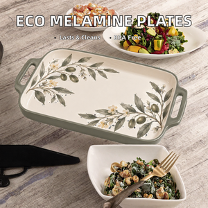 Casserole en céramique profonde <span class=keywords><strong>de</strong></span> style provençal OEM, peinte à la main, avec <span class=keywords><strong>des</strong></span> poignées vertes en forme <span class=keywords><strong>de</strong></span> branche d'olivier, pour la cuisine à la maison - Product Image 3