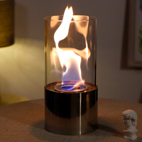 Cheminée de table décorative pour fêtes, foyer à éthanol sans fumée, base en acier inoxydable et verre trempé, double usage comme porte-bougie