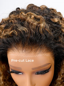 Rubio miel escarchado inspirado en Beyoncé # <span class=keywords><strong>Peluca</strong></span> de Cabello Brasileño con Ondas Profundas, 27 Jerry Curls, 13x6, Sin Pegamento, Pre-Desplumada - Product Image 5