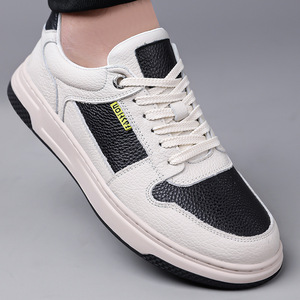 Wokrey Men's Genuine <b>Leather</b> Casual <b>Sneakers</b> Round Toe Breathable Rubber Outsole Summer Lace-up Fashion Shoes - Product Image 1