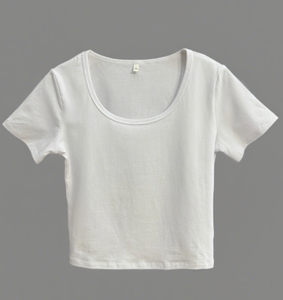 Top corto de cuello redondo de verano: un pequeño truco para la cintura pequeña, versátil para que los hotties muestren la <span class=keywords><strong>camiseta</strong></span> de piernas largas para mujer - Product Image 3