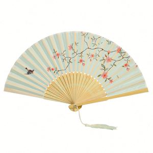 Women's Ancient Style Classical Chinese Summer Folding Tassel Fan Portable Eco-Friendly New Year Silk Bamboo <b>Material</b> Compact - Product Image 1