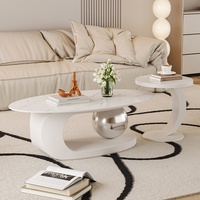 Table basse italienne minimaliste multifonctionnelle avec structure en bois et plateau en marbre, design ovale pour salon, meubles de maison, petite taille