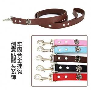 Accessoires créatifs pour animaux de compagnie : laisse en cuir personnalisée avec décoration tête de mort pour chat et chien - Product Image 2