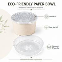 Bol à ramen jetable en papier kraft avec plateau à nouilles, bol anti-fuite pour soupe et nouilles séparées, idéal pour la livraison de soba et d'udon