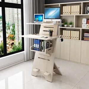 DIY无工具易组装木质高度可调站立书桌符合人体工程学站立笔记本电脑木质站立书桌