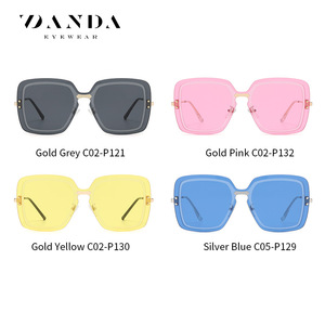 Danda <b>Sunglasses</b> <b>Oversized</b> Square Frame Yellow Lens UV400 Protection Unisex Fashionable Style - Product Image 4