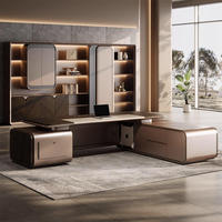 Bureau de direction en L, ensemble de bureau de direction, poste de travail en bois avec panneau, mobilier de bureau, table