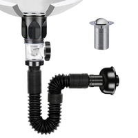 Tubo de Desagüe Flexible para Fregadero, Antirollos, con Tapón Pop-up y Filtro de Residuos, Kit de Desagüe para Fregadero de Cocina y Baño, Antiobstrucción, Fácil Instalación