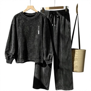 Acid wash tracksuit <b>set</b> <b>Ladies</b> casual sweatshirt <b>set</b> Relaxed fit jogger pants Long sleeve tracksuit for women - Product Image 1