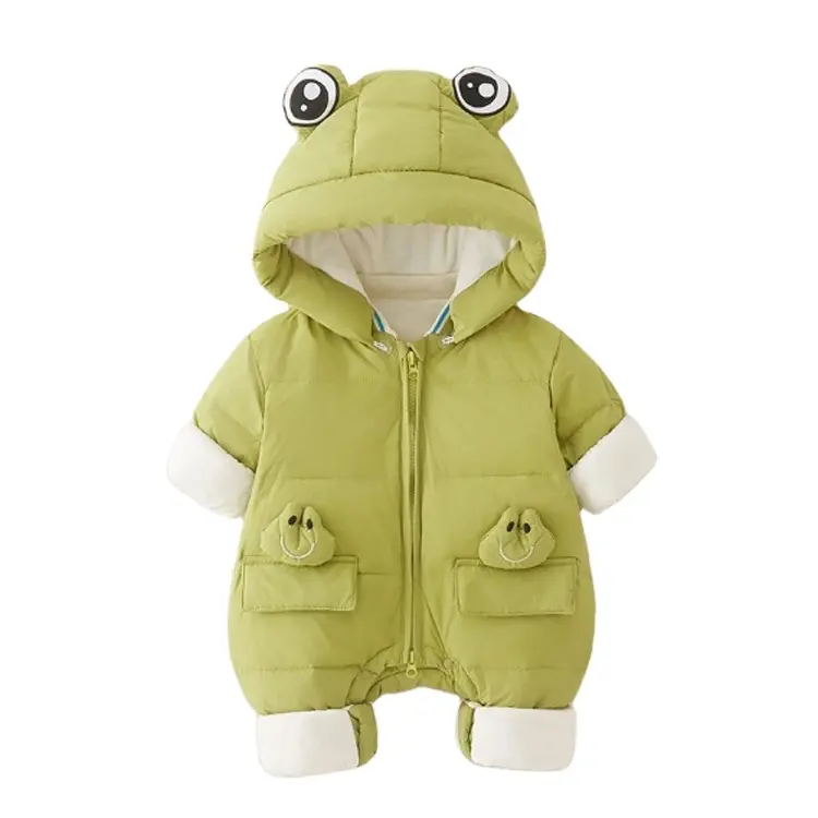 2024 Nieuwe Baby Herfst En Winter Donsjack Warm Gewatteerde Onesie Afneembare Hoed Gewatteerde Bovenkleding Cartoon Kikker