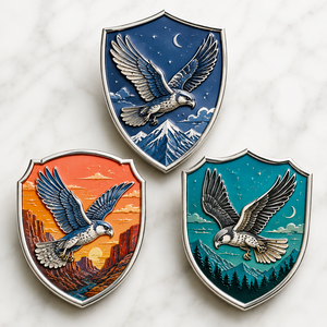 Juego de Insignias de Escudo de Esmalte Suave Personalizadas con Diseño de Halcón de Montaña - Product Image 1