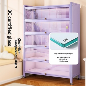 Estantería Moderna de Acero Morado con Puerta de Vidrio Templado, Armario de Almacenamiento Antipolvo de Autoensamblaje - Product Image 2