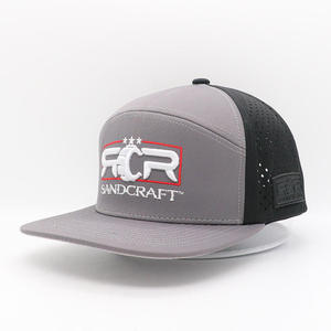 High-Quality 7-Panel Flat Bill Grey Performance Cap with Custom Laser Cut & Rubber Logo for Waterproof Unisex Sports Wear - Product Image 1