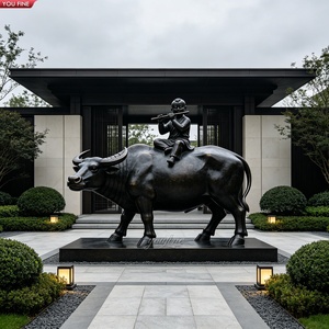 Sculpture YOUFINE en bronze grandeur nature d'un cowboy sur un buffle, statue traditionnelle chinoise pour la décoration de nouvelle villa chinoise ou de cour. - Product Image 1