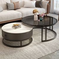 Ensemble de tables basses gigognes avec plateau en marbre, plateau en verre et tiroir