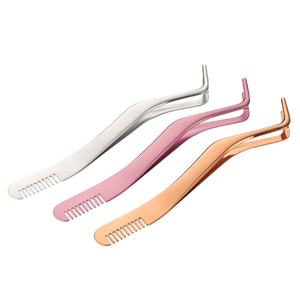 Pinky leem Vente en gros de pinces à extensions de cils en acier inoxydable, outils de maquillage, applicateur de cils avec peigne, marque privée - Product Image 1