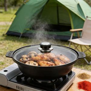 Casserole de Chongqing pour poulet braisé et riz, compatible induction et feu ouvert, antiadhésive, avec couvercle <span class=keywords><strong>en</strong></span> <span class=keywords><strong>verre</strong></span>, universelle, jaune - Product Image 3