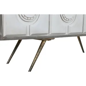 Credenza in Metallo Bianco con Dettagli in Mango 152x43x84cm - Product Image 1