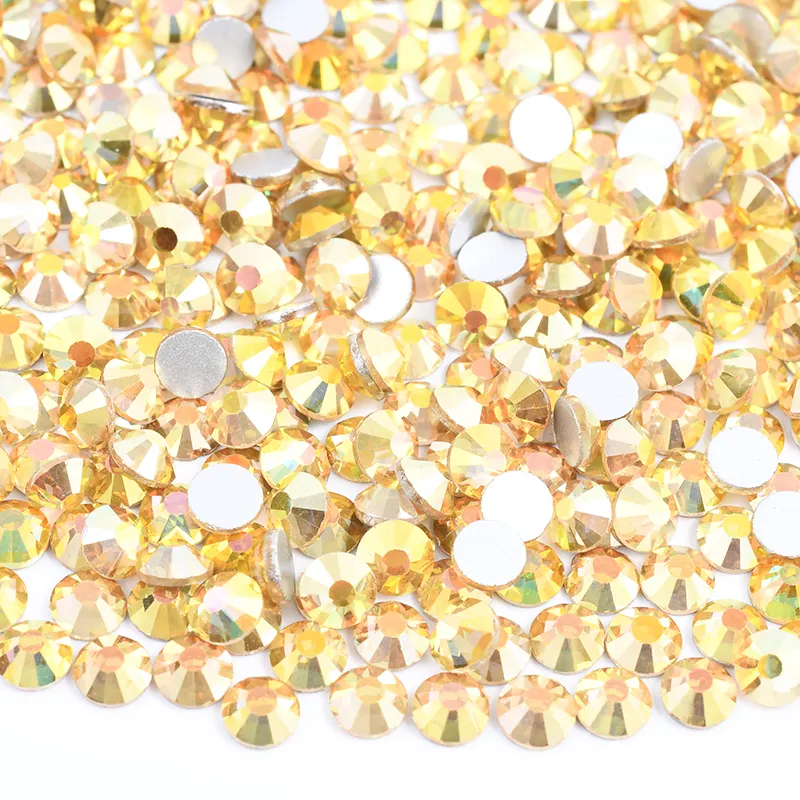 Glitter SS6 8 10 12 16 20 30 Sunshine Goud Plaksteen Kristal Glas Strass Voor Kleding Nail Ambachten