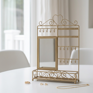 Manufacturers Luxury <b>Gold</b> Metal Jewelry Organizer with Mirror and Tray for Home Decoration - Product Image 2
