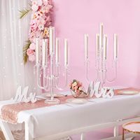 Centre de table candélabre pour mariage, fête, réception, décoration, acrylique, 5 bras, porte-bougie LED transparent