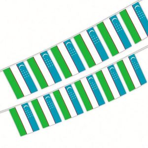 Vente en gros de drapeaux en guirlande bleus, blancs et verts de l'Ouzbékistan en polyester pour la décoration nationale - Product Image 2