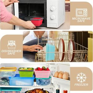 Contenants alimentaires pliables avec couvercles, 4 tailles, en silicone de qualité alimentaire pour camping-car, préparation de repas, petite cuisine, design empilable - Product Image 2